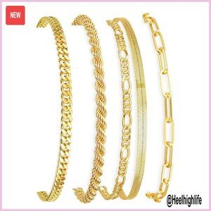 14K Gold Plated Bracelet Set, 5-Piece Layering Pack with Extender